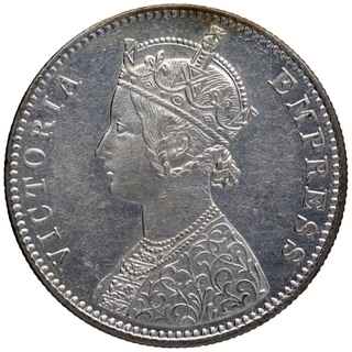 Silver One Rupee Coin of Victoria Empress of Calcutta Mint of 1892.