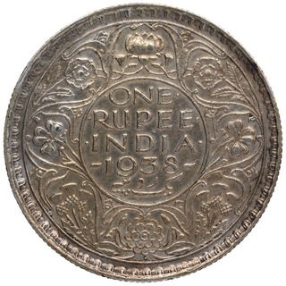 Silver One Rupee Coin of King George VI of Bombay Mint of 1938.