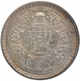 Silver One Rupee Coin of King George VI of Bombay Mint of 1943.