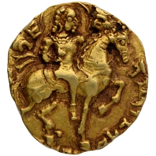 Gold Dinar Coin of Kumaragupta I of Gupta Dynasty of Horseman type.