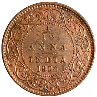 Copper One Twelfth Anna Coin of King Edward VII of Calcutta Mint of 1904.