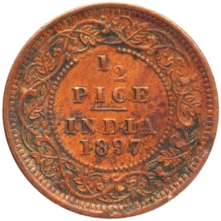 Copper Half Pice Coin of Victoria Empress of Calcutta Mint of 1897.