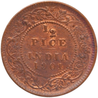 Copper Half Pice Coin of Victoria Empress of Calcutta Mint of 1901.