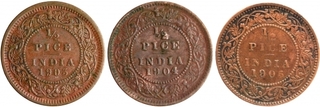 Copper Half Pice Coins of King Edward VII of Calcutta Mint of 1903, 1904 and 1905.