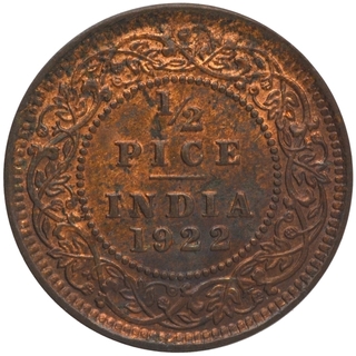 Bronze Half Pice Coin of King George V of Calcutta Mint of 1922.