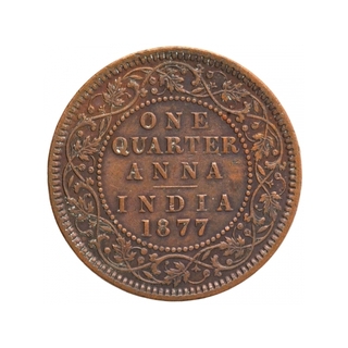 Copper One Quarter Anna Coin of Victoria Empress of Calcutta Mint of 1877.