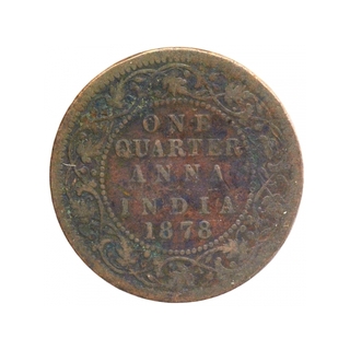 Copper One Quarter Anna Coin of Victoria Empress of Calcutta Mint of 1878.