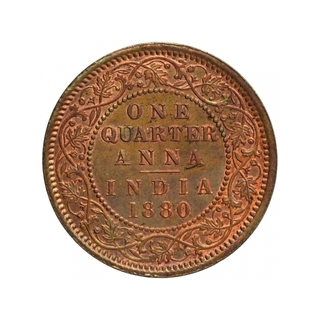 Copper One Quarter Anna Coin of Victoria Empress of Calcutta Mint of 1880.