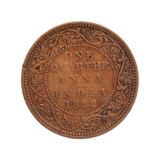 Copper One Quarter Anna Coin of Victoria Empress of Bombay Mint of 1882.