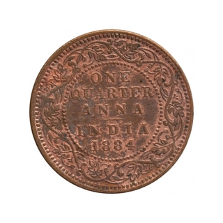 Copper One Quarter Anna Coin of Victoria Empress of Bombay Mint of 1884.