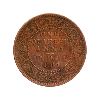 Copper One Quarter Anna Coin of Victoria Empress of Bombay Mint of 1887.