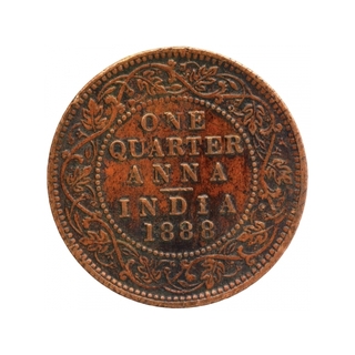 Copper One Quarter Anna Coin of Victoria Empress of Bombay Mint of 1888.