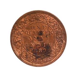 Copper One Quarter Anna Coin of Victoria Empress of Calcutta Mint of 1889.