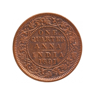 Copper One Quarter Anna Coin of Victoria Empress of Calcutta Mint of 1891.