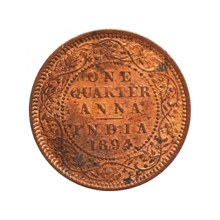 Copper One Quarter Anna Coin of Victoria Empress of Calcutta Mint of 1894.