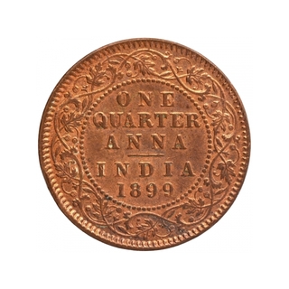 Copper One Quarter Anna Coin of Victoria Empress of Calcutta Mint of 1899.