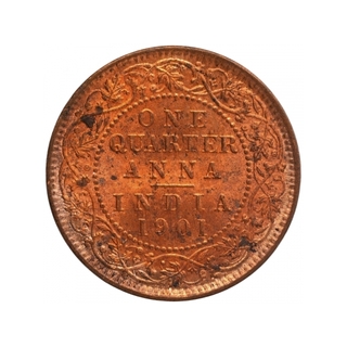 Copper One Quarter Anna Coin of Victoria Empress of Calcutta Mint of 1901.