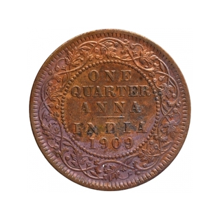 Bronze One Quarter Anna Coin of King Edward VII of  Calcutta Mint of 1909.