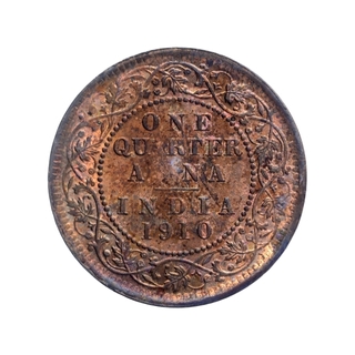 Bronze One Quarter Anna Coin of King Edward VII of Calcutta Mint of 1910.