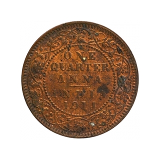 Bronze One Quarter Anna Coin of King George V of Calcutta Mint of 1914.