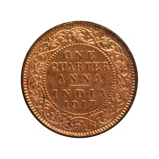 Bronze One Quarter Anna Coin of King George V of Calcutta Mint of 1917.