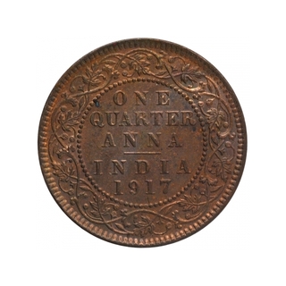 Bronze One Quarter Anna Coin of King George V of Calcutta Mint of 1917.