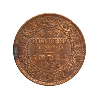 Bronze One Quarter Anna Coin of King George V of Bombay Mint of 1924.