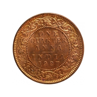 Bronze One Quarter Anna Coin of King George V of Calcutta Mint of 1927.