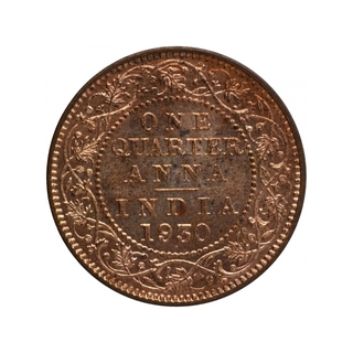 Bronze One Quarter Anna Coin of King George V of Bombay Mint of 1930.