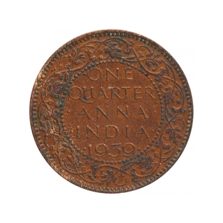 Bronze One Quarter Anna Coin of King George VI of  Calcutta Mint of 1939.