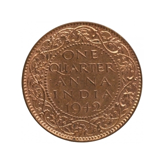 Bronze One Quarter Anna Coin of King George VI of Bombay Mint of 1942.