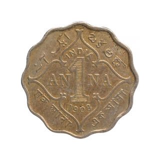 Cupro Nickel One Anna Coin of King Edward VII of Bombay Mint of 1908.