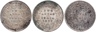 Silver Two Annas Coins of Victoria Empress of Calcutta Mint of 1877.