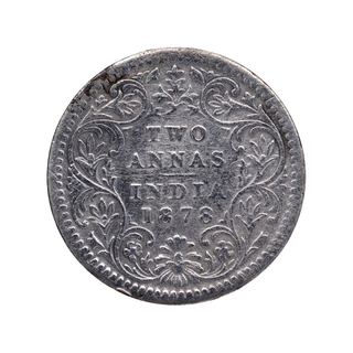 Silver Two Annas Coin of Victoria Empress of Calcutta Mint of 1878.