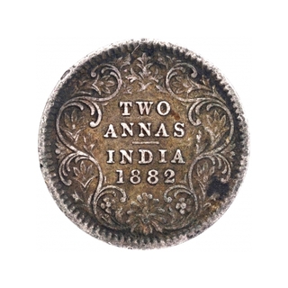 Silver Two Annas Coin of Victoria Empress of Calcutta Mint of 1882.