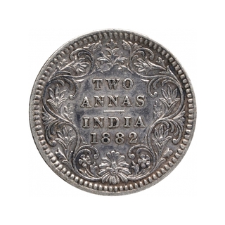 Silver Two Annas Coin of Victoria Empress of Calcutta Mint of 1882.