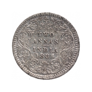 Silver Two Annas Coin of Victoria Empress of Calcutta Mint of 1884.