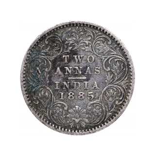 Silver Two Annas Coin of Victoria Empress of Bombay Mint of 1885.