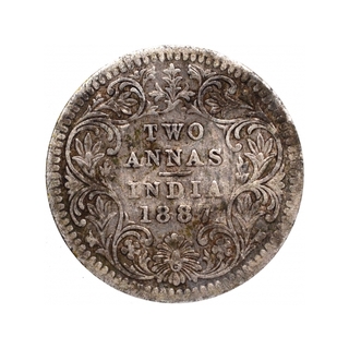 Silver Two Annas Coin of Victoria Empress of Calcutta Mint of 1887.