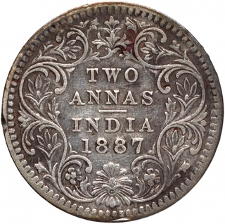 Silver Two Annas Coin of Victoria Empress of Calcutta Mint of 1887.