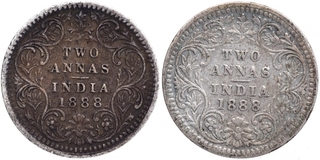 Silver Two Annas Coins of Victoria Empress of Calcutta and Bombay Mint of 1888.