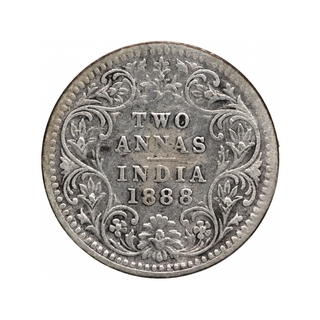 Silver Two Annas Coin of Victoria Empress of Bombay Mint of 1888.