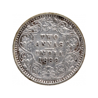 Silver Two Annas Coin of Victoria Empress of Bombay Mint of 1889.