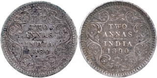 Silver Two Annas Coins of Victoria Empress of Calcutta Mint of 1890.