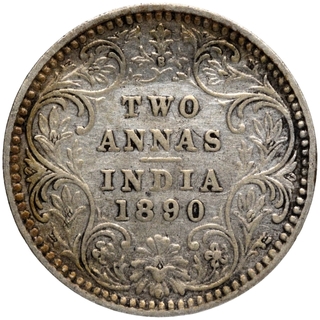 Silver Two Annas Coins of Victoria Empress of Bombay Mint of 1890.