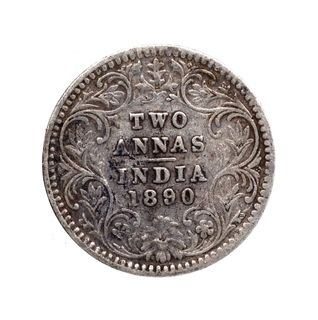 Silver Two Annas Coin of Victoria Empress of Bombay Mint of 1890.