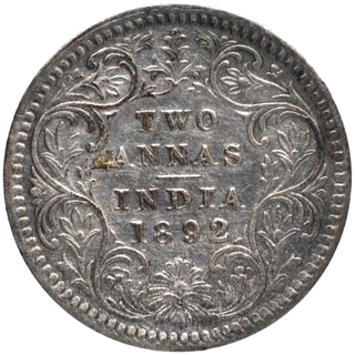 Silver Two Annas Coin of Victoria Empress of Calcutta Mint of 1892.