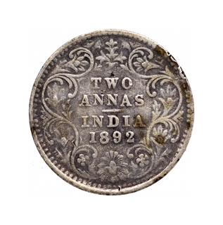 Silver Two Annas Coin of Victoria Empress of Bombay Mint of 1892.