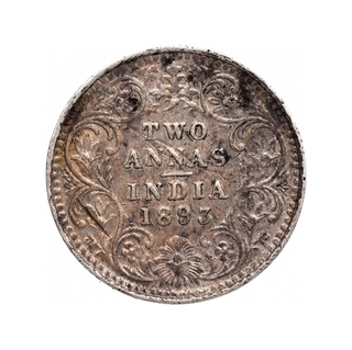 Silver Two Annas Coin of Victoria Empress of Bombay Mint of 1893.