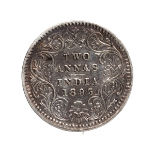 Silver Two Annas Coin of Victoria Empress of Calcutta Mint of 1895.